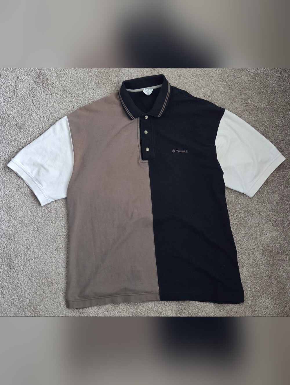 Columbia Vintage 90s Black, Brown & White Colorblock Polo Men's Large